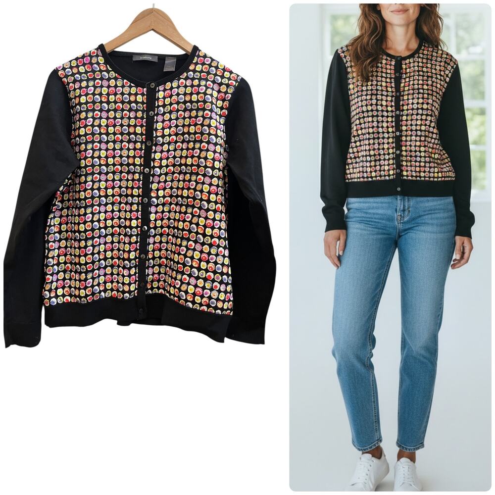 Liz Claiborne Flaw Mixed Media Geometric Print Cardigan Petite Medium